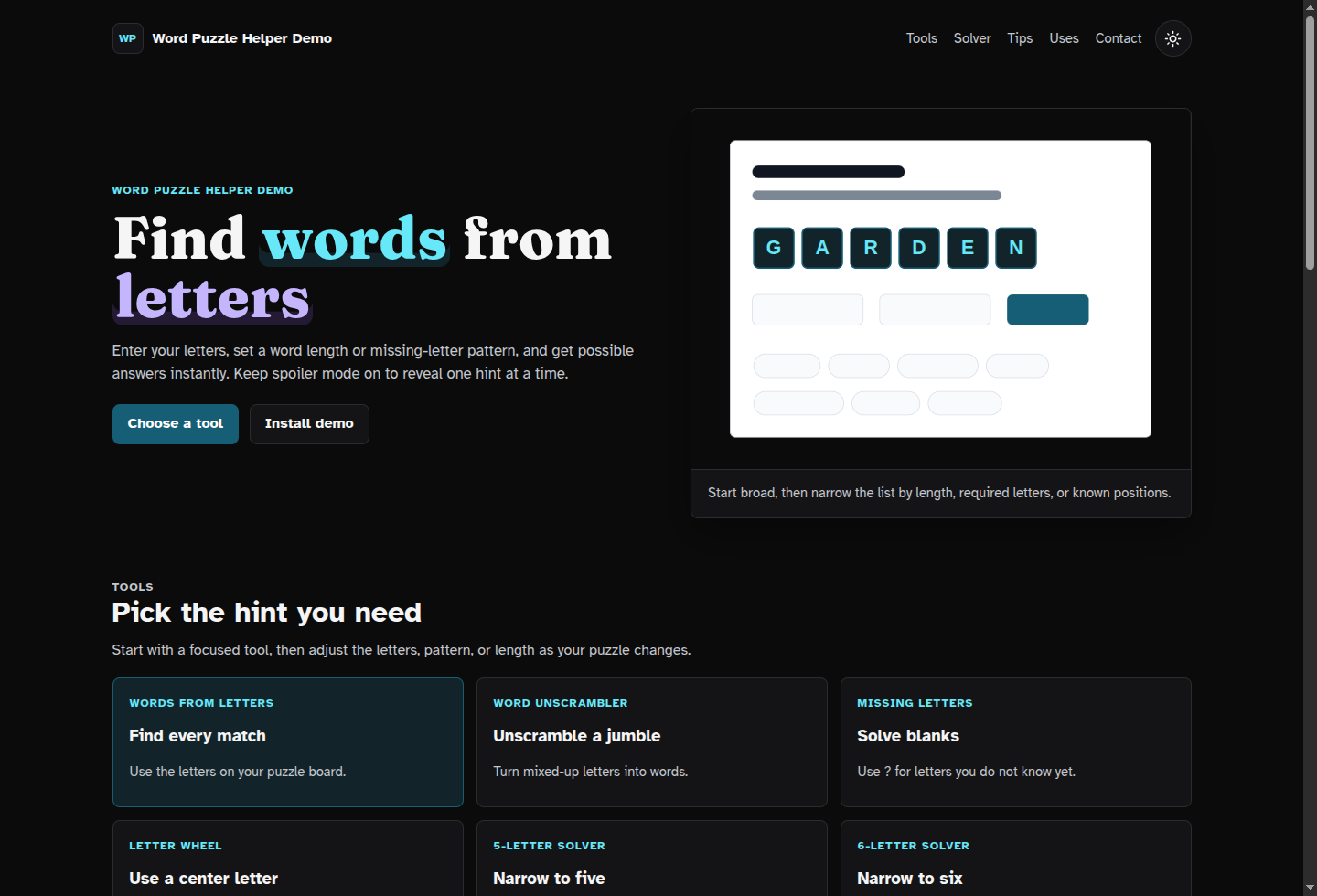 Desktop homepage view of the Word Puzzle Helper Starter Kit.
